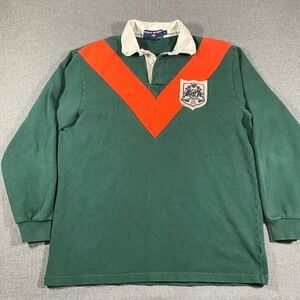 Vintage Polo Ralph Lauren Sport Rugby Shirt Mens Medium Green Orange V-Panel